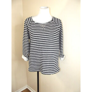 Anne Klein Womens Striped SWEATSHIRT TOP - Size XL Blue White Striped 3/4 Sleeve
